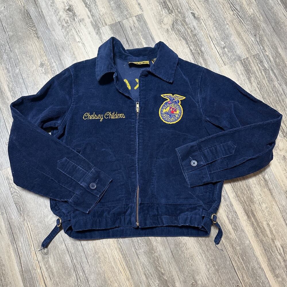 Vintage FFA Jacket Adult 38 Blue Corduroy Future Farmer Agriculture Texas 90s